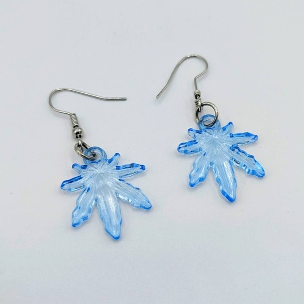 Blue 420 Leaf Earrings